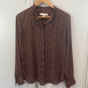 LOFT Black Long Sleeve Blouse with Pink Flowers Size Small